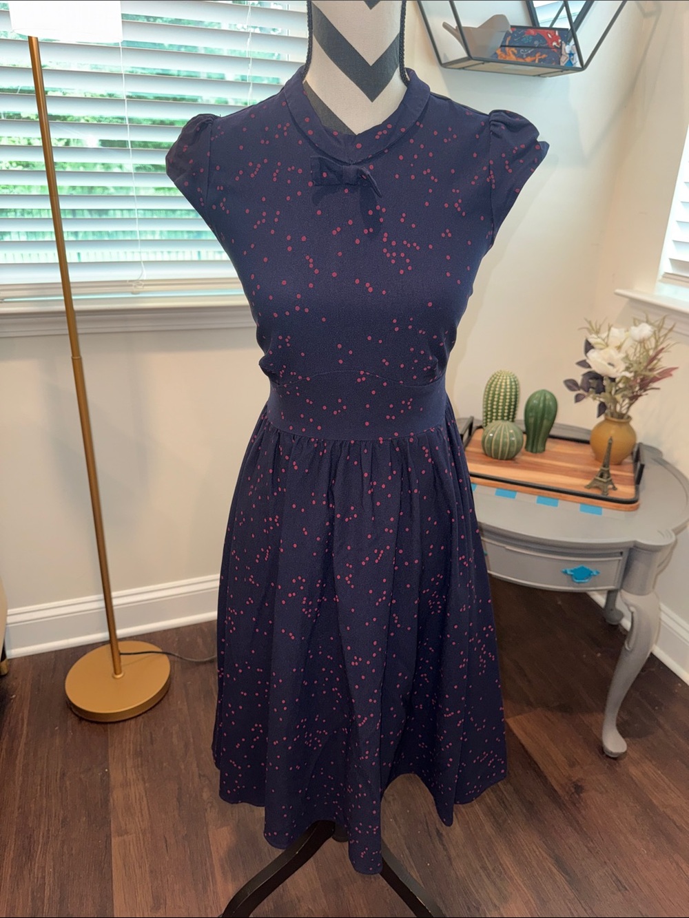 Stop Staring Anna Marie Polka Dot Navy Blue Swing Dress